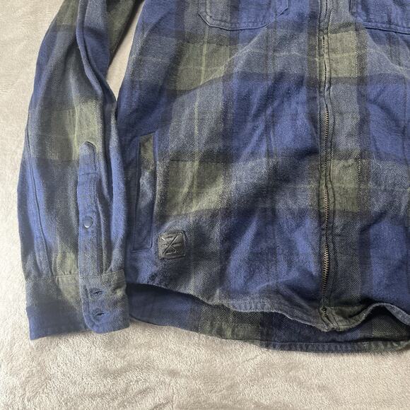 Kavu Jacket Mens Medium Blue Plaid Stripe Hooded Full Zip Cotton Flannel Shirt - Picture 2 of 12